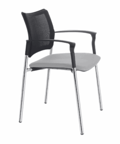 כסא אירוח איטלקי - דגם פינקו מושב מרופד גב רשת שחור עם ידיות